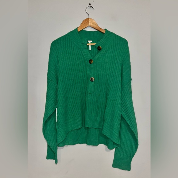 Free People Cocoa Henley Rolling Hills Sweater sz L - Picture 2 of 9